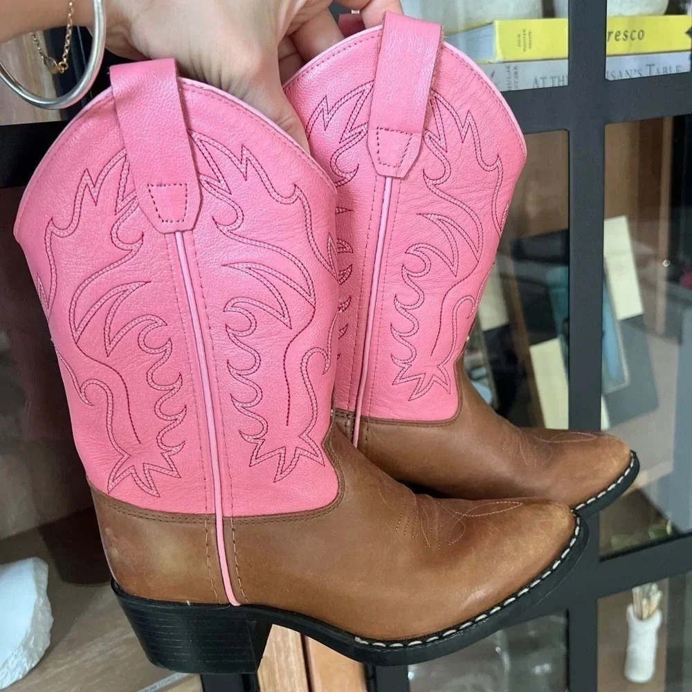 Old West Kids Pink and Brown Cowboy Boots